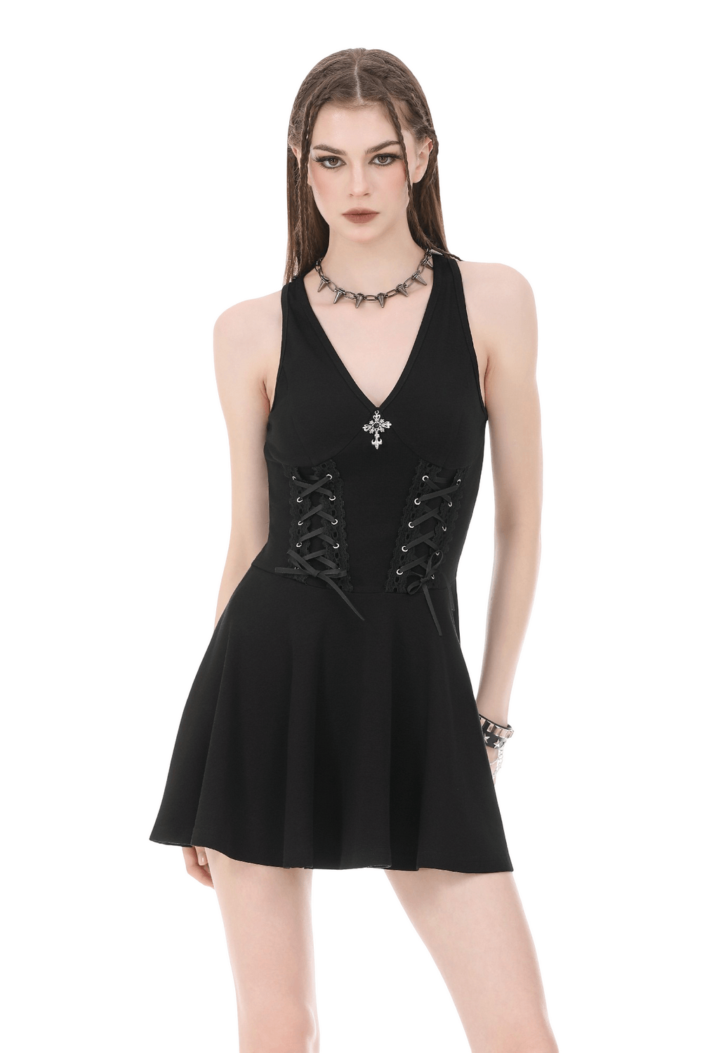 Black Gothic Mini Dress with Side Corset Lacing