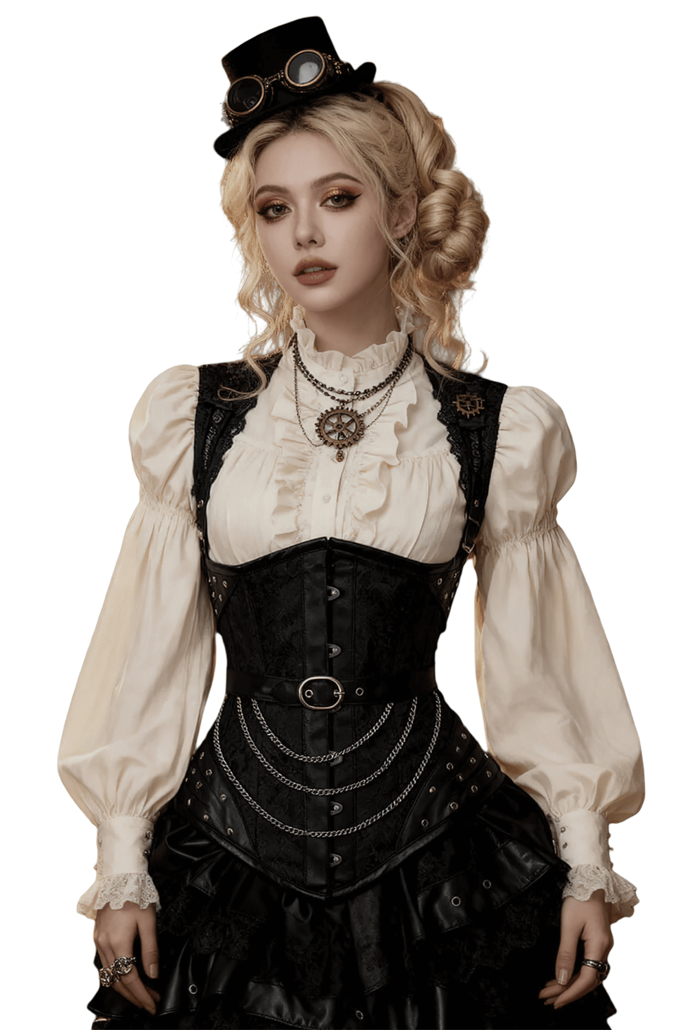 Black Steampunk Underbust Corset with Chains Detail