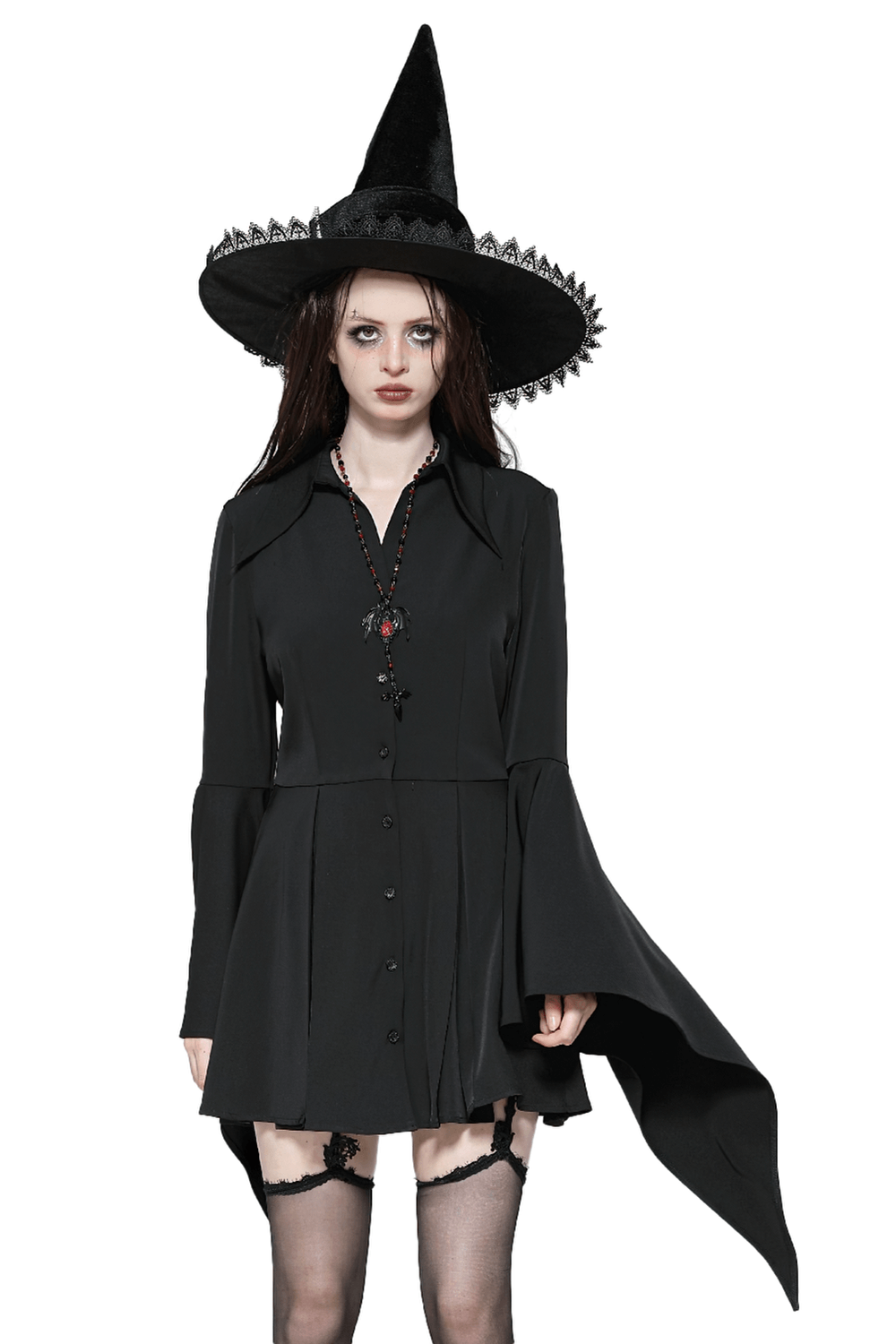 Dark Goth Dress with Corset Back and Draped Sleeves Dark Goth Dress with Corset Back and Draped Sleeves