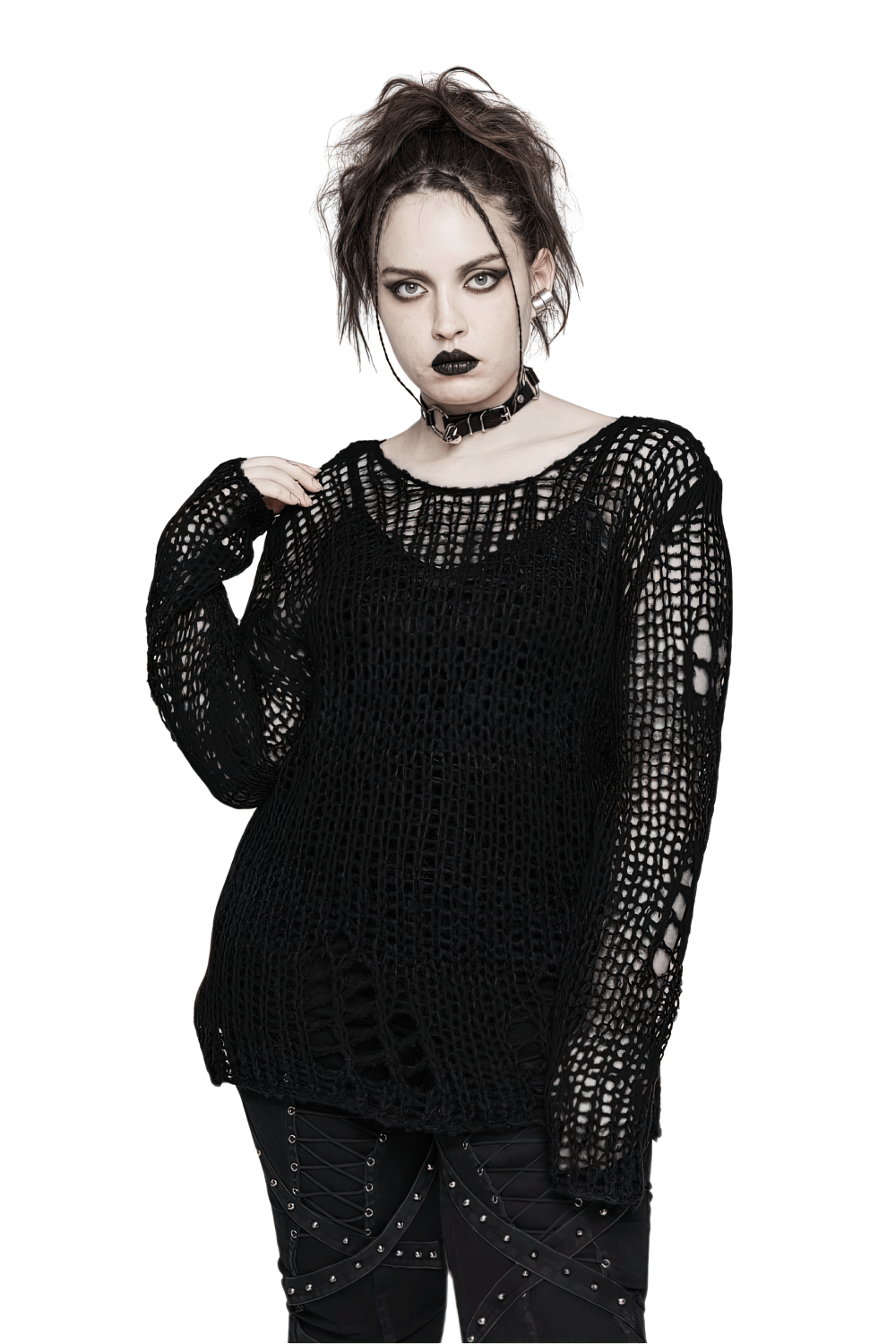 Distressed Mohair Pullover Sweater with Holes - Main Image