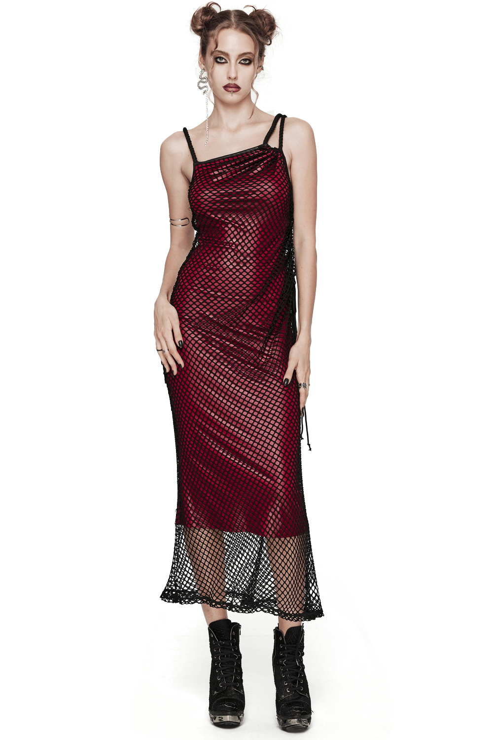 Edgy Goth Asymmetric Dress with Mesh and Shoulder Straps Edgy Goth Asymmetric Dress with Mesh and Shoulder Straps