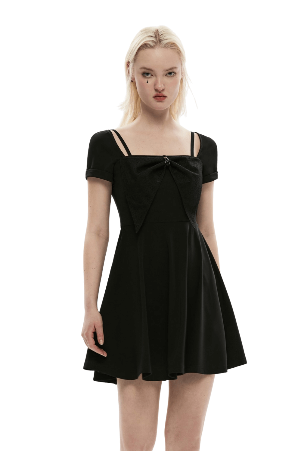 Elegant Black A-Line Dress with Decorative Bow