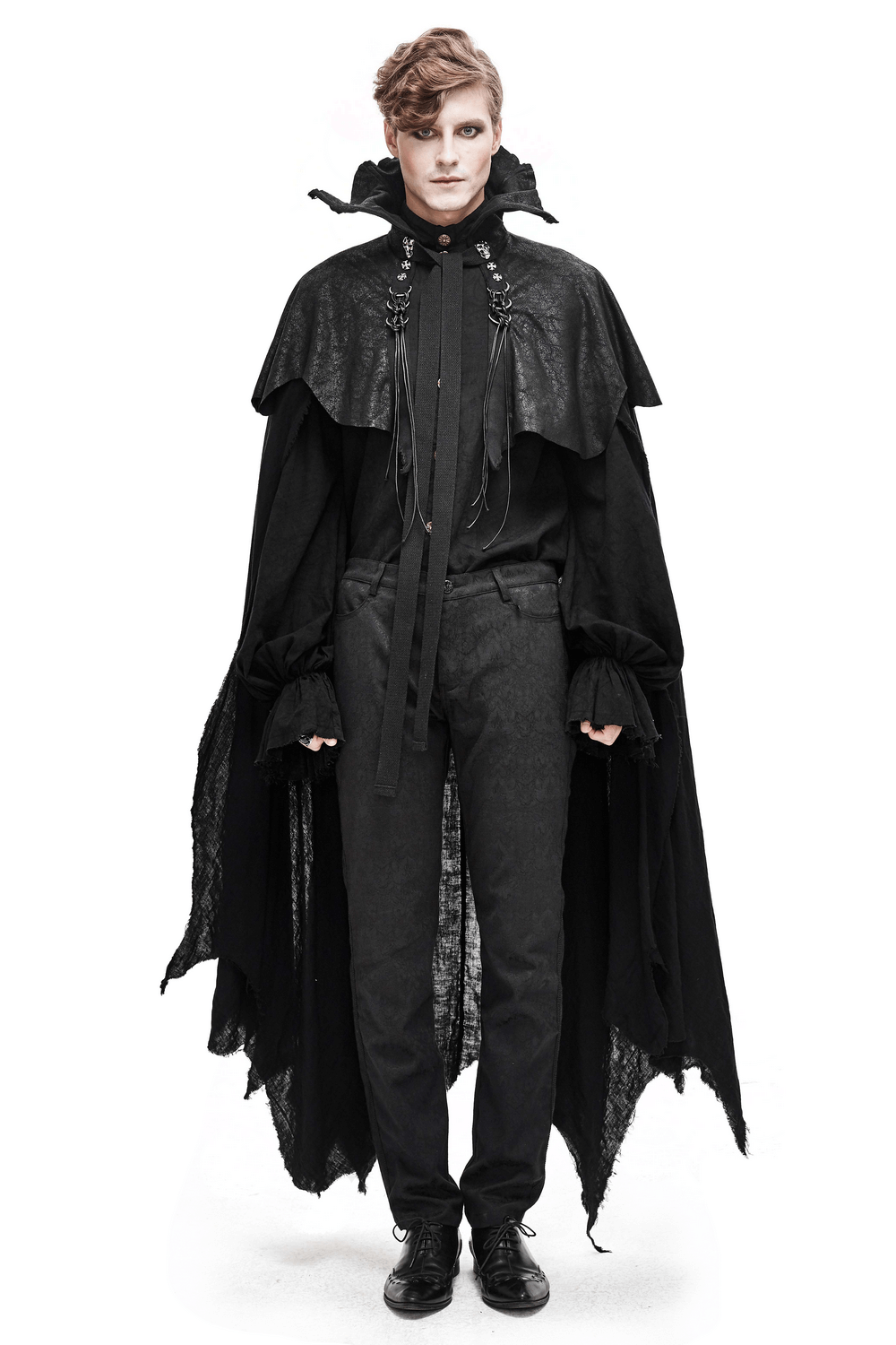 Gothic Long Cloak with Stand-Up Collar For Men - Main Image