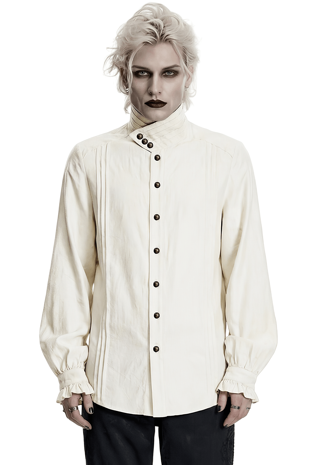 Ivory Gothic High Collar Jacquard Shirt for Men