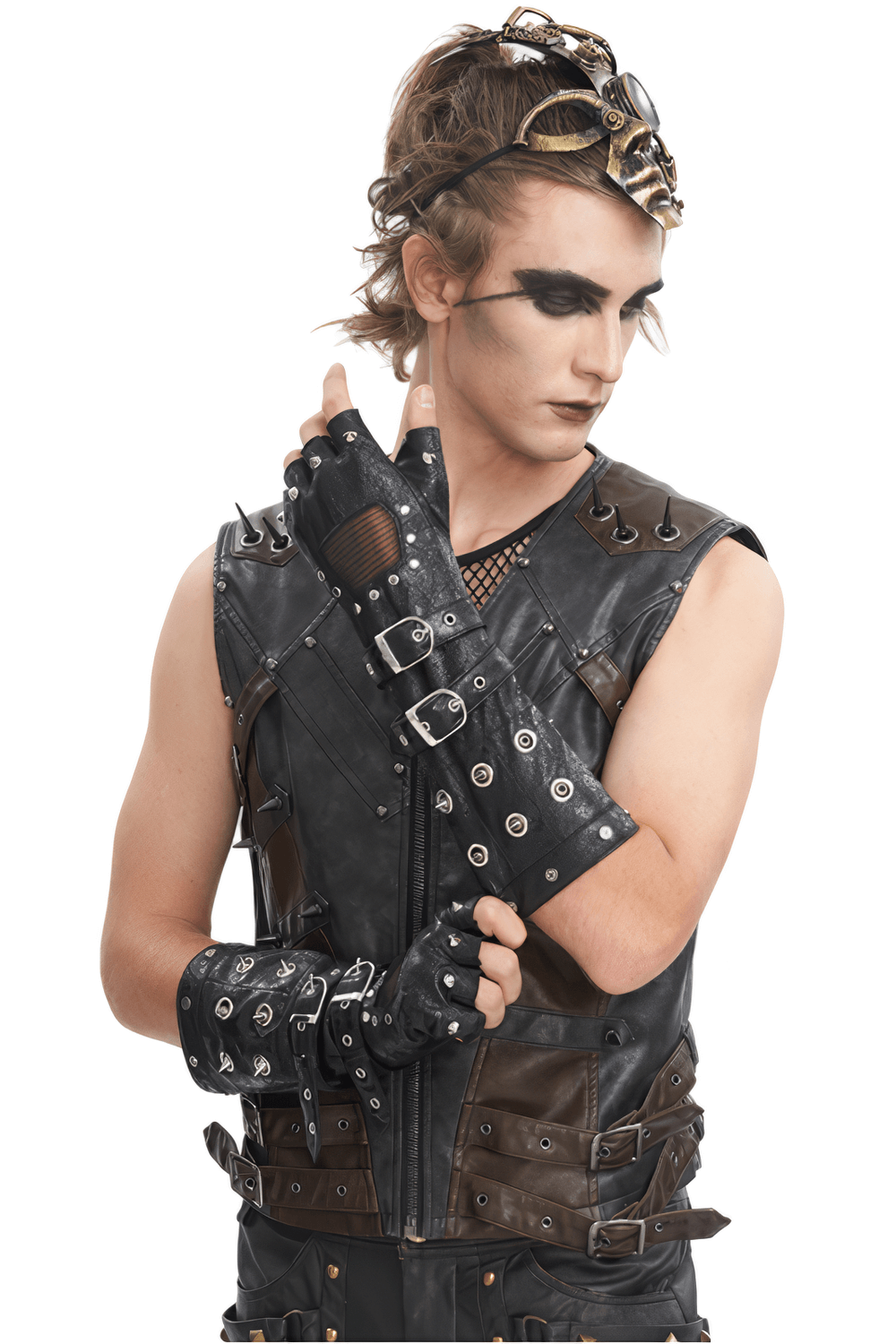 Men's Rock Style Studded Leather Gloves with Mesh Men's Rock Style Studded Leather Gloves with Mesh