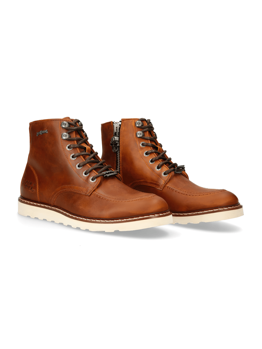 NEW ROCK Brown Leather Ankle Boots with Zipper and Laces NEW ROCK Brown Leather Ankle Boots with Zipper and Laces