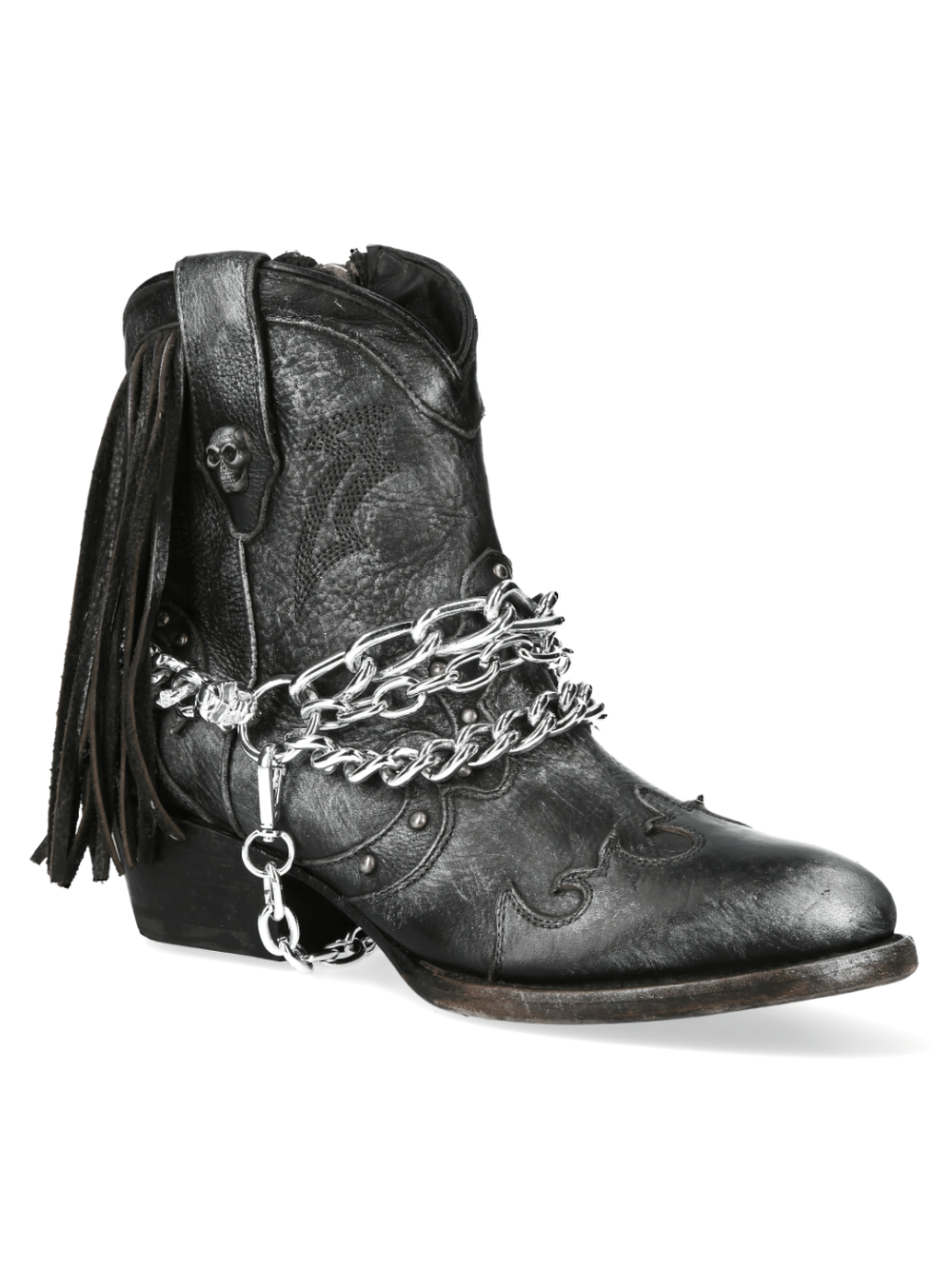 Black chain zip front biker boot shop