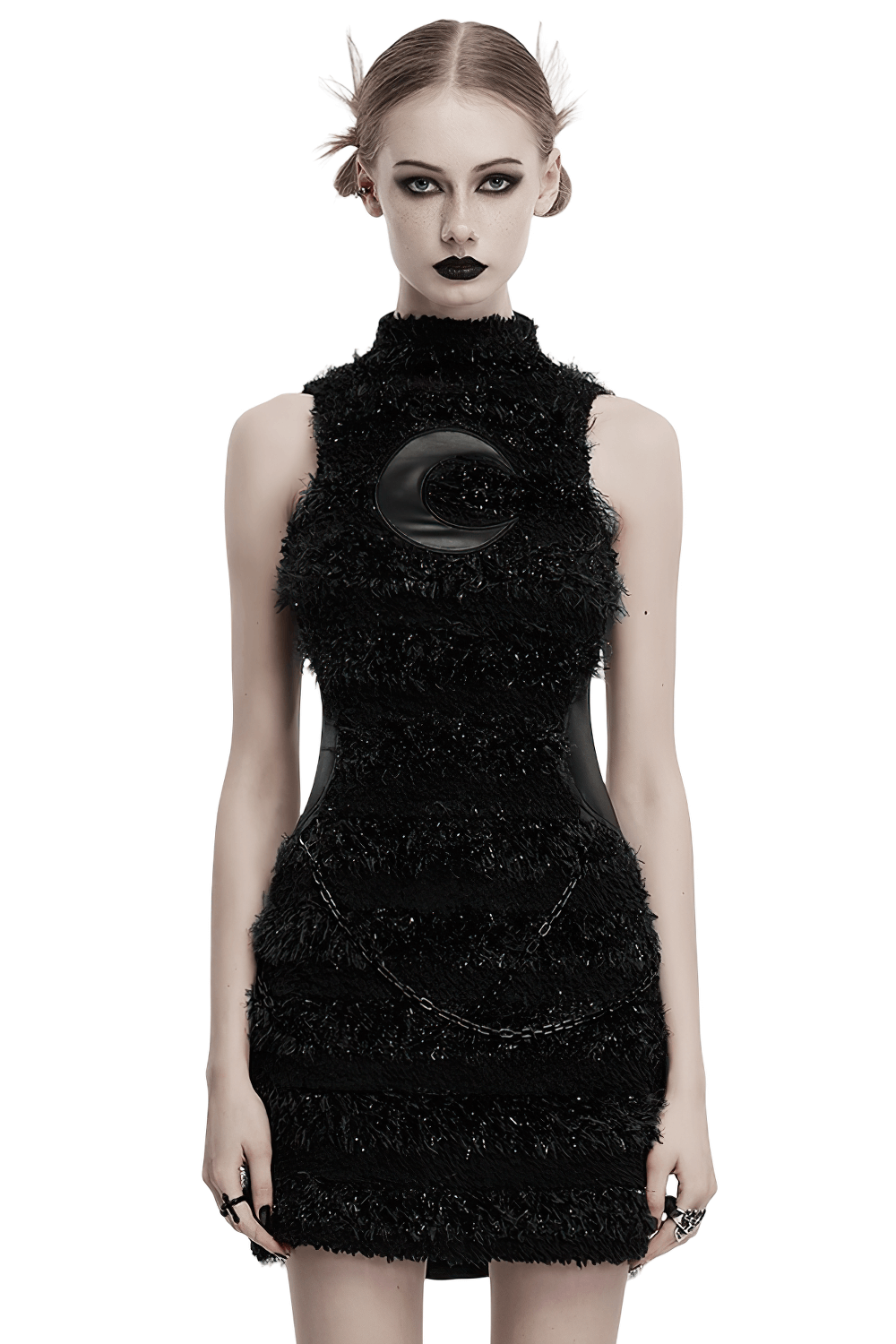 Stylish Gothic Black Mini Dress with Moon Embroidery