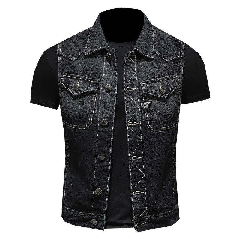 Vintage Denim Vest for men Sleeveless Biker Jeans Jacket