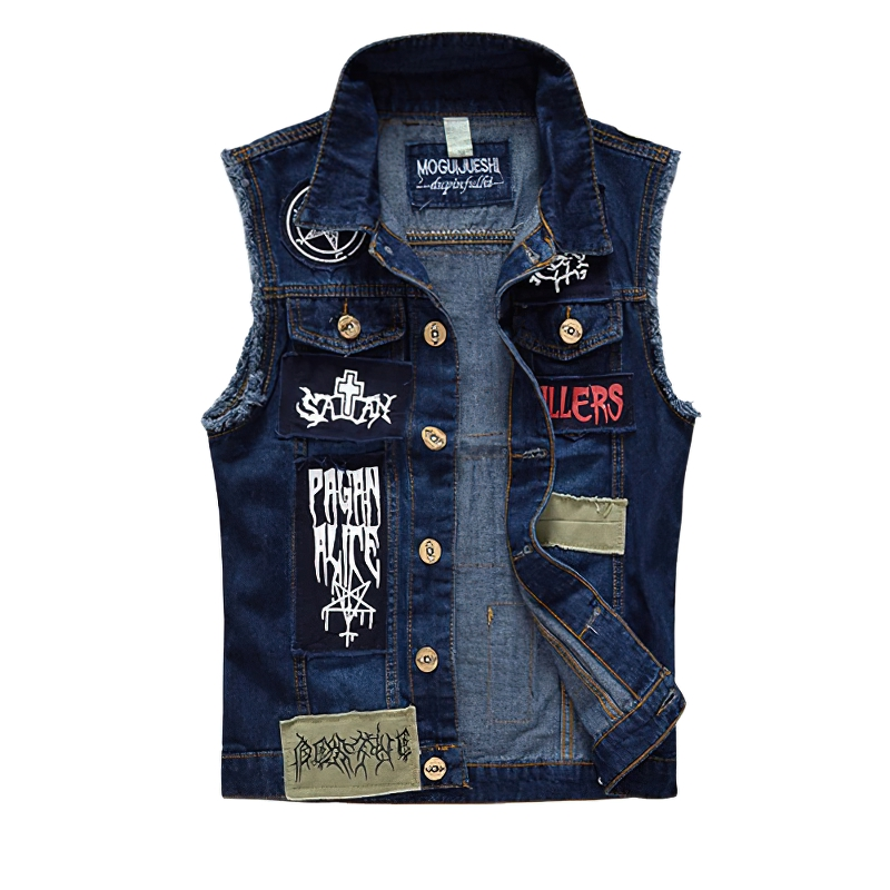 Sleeveless Denim Vest Outfit Men Biker Men Denim Vests With