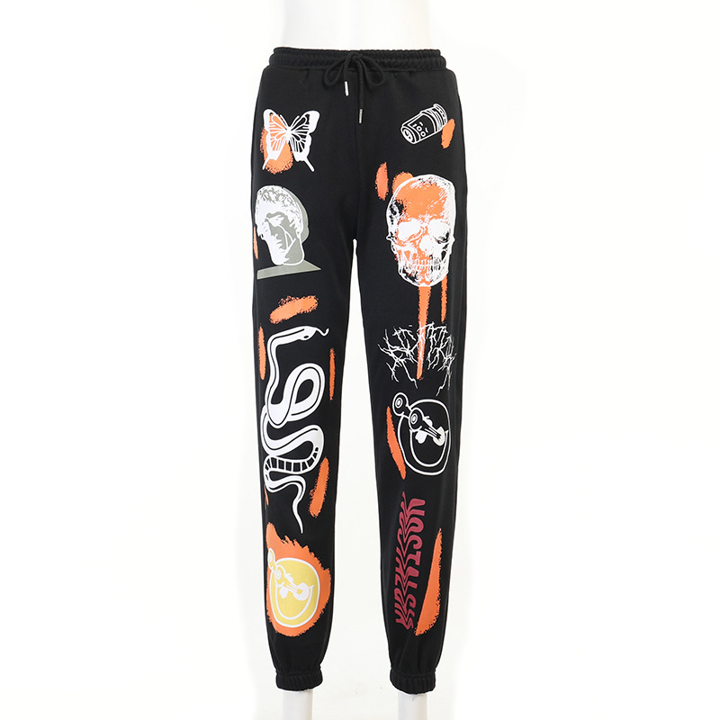 Casual Loose Pants For Women Cool Graffiti Fleece Trousers