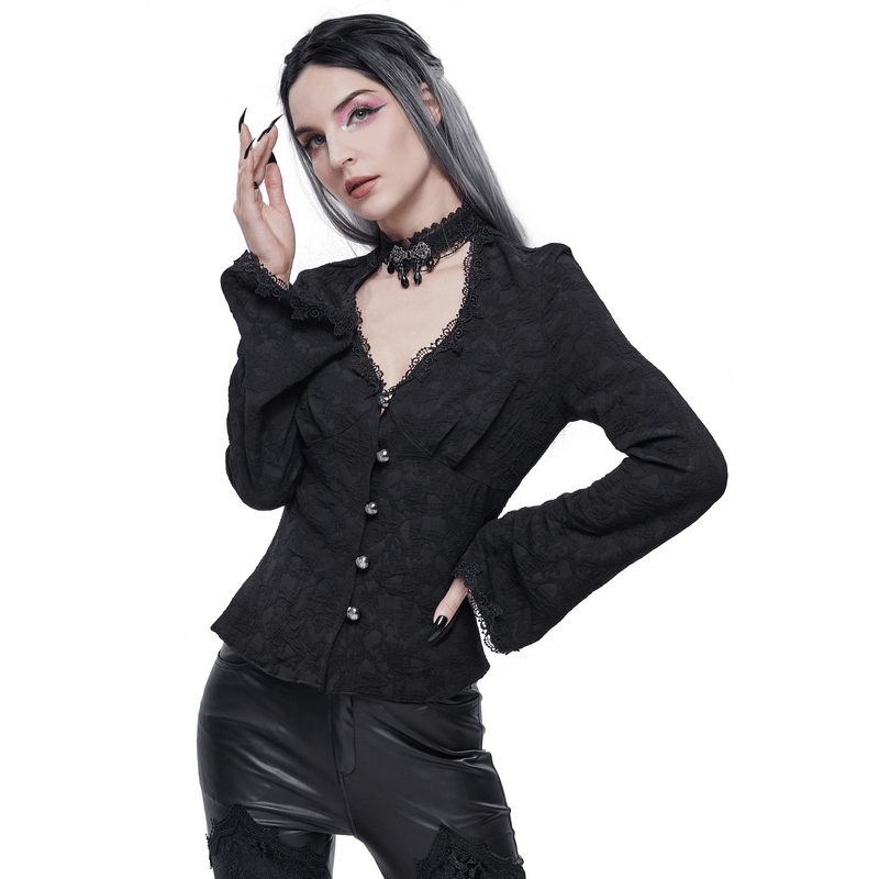 Elegant Women s Opening Neckline Shirts Gothic Blouse