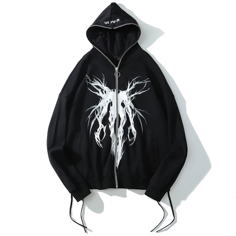 Fashion Male Zipper Hoodie with Punk Graphic Print