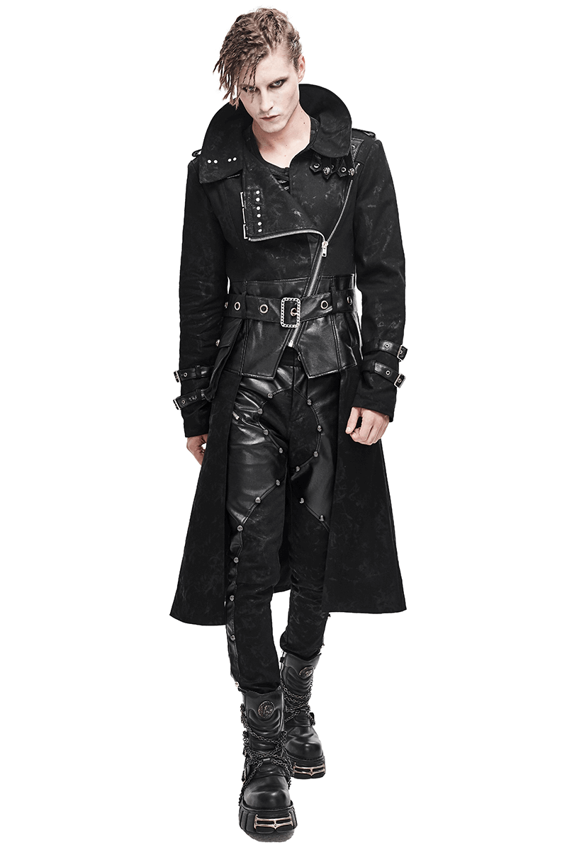 Mens Punk Trench Coat Men's Gothic Punk Long Trench Assymetrical