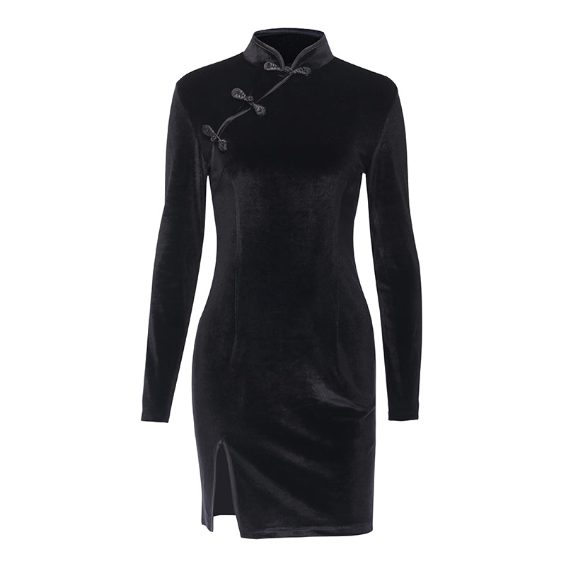Gothic Style Velvet Women Dress / Cheongsam Dress in Alternative Fashion Gothic Style Velvet Women Dress / Cheongsam Dress in Alternative Fashion