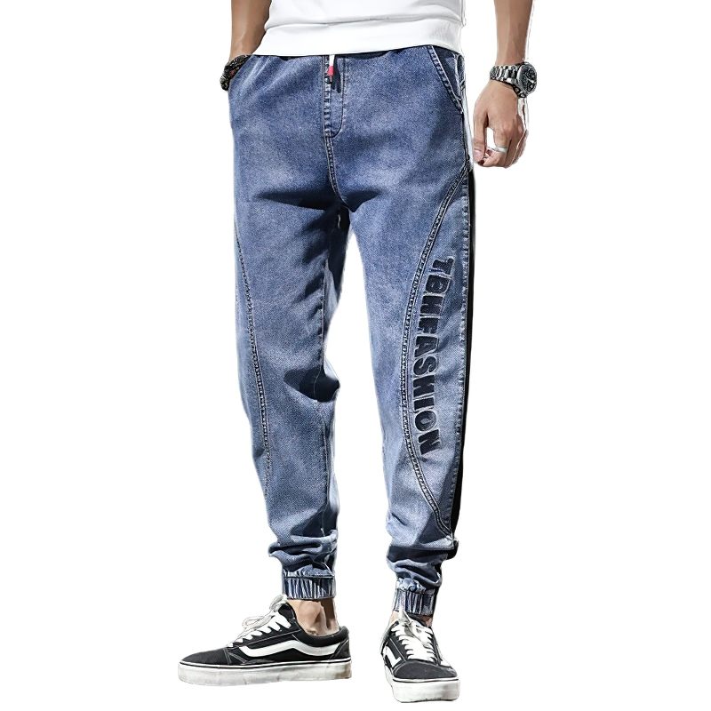 Men's Fashion Elastic Band Pants / Ankle Length Patchwork Jeans