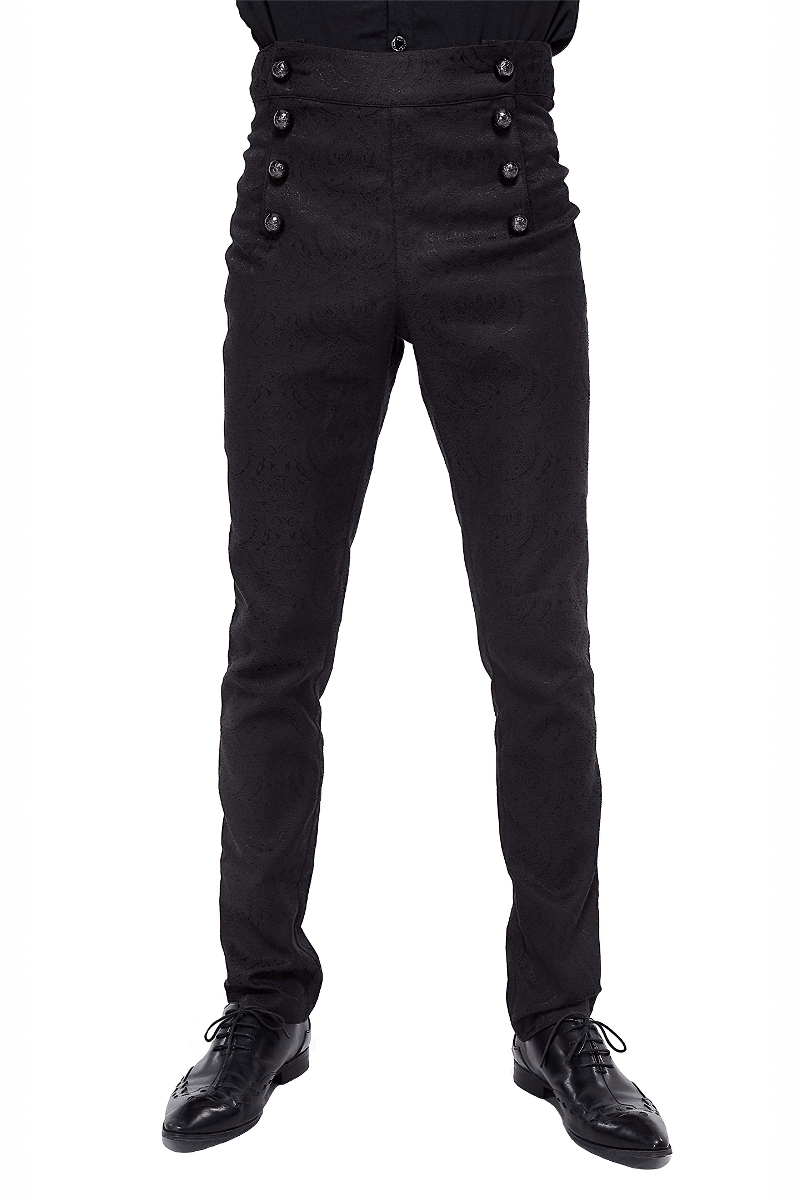 Vintage Male Slim High Waist Suit Black Buttons Pants Vintage Male Slim High Waist Suit Black Buttons Pants