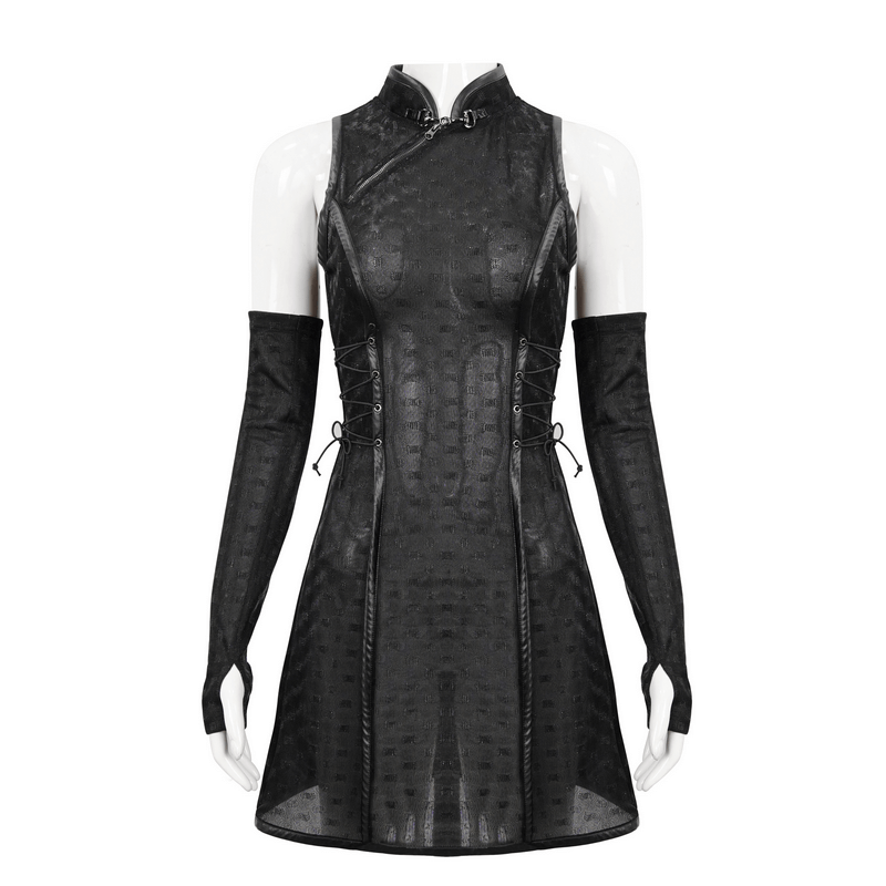 Women's Gothic Dress with Detachable Long Gloves / Sexy Short Dresses with Lace-up on Waist Women's Gothic Dress with Detachable Long Gloves / Sexy Short Dresses with Lace-up on Waist