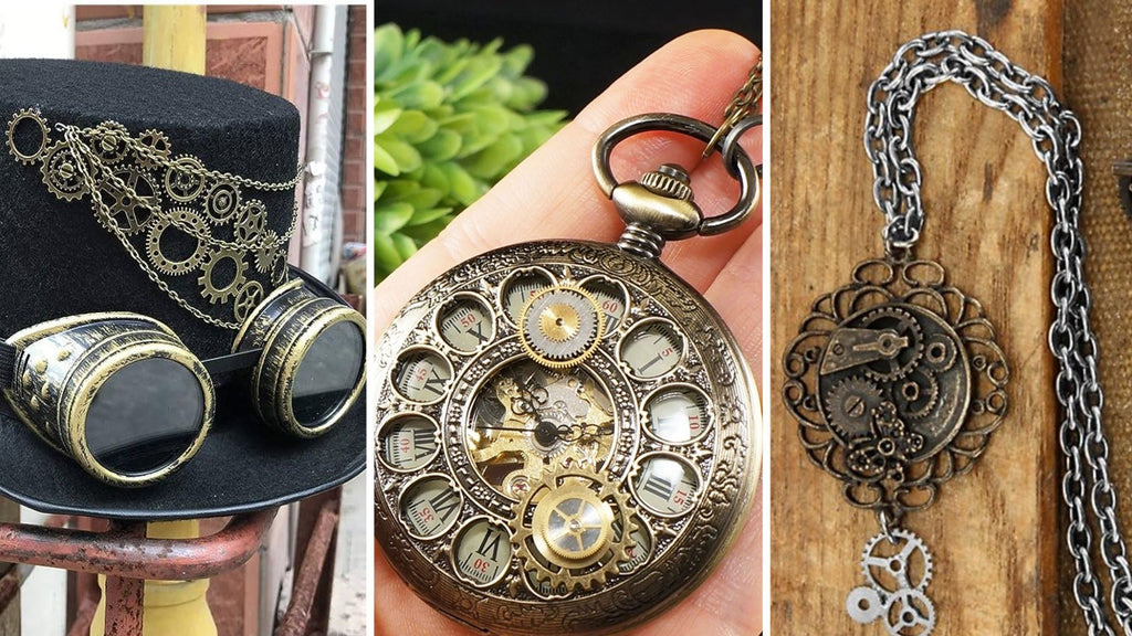 varios accesorios basados en la cultura steampunk