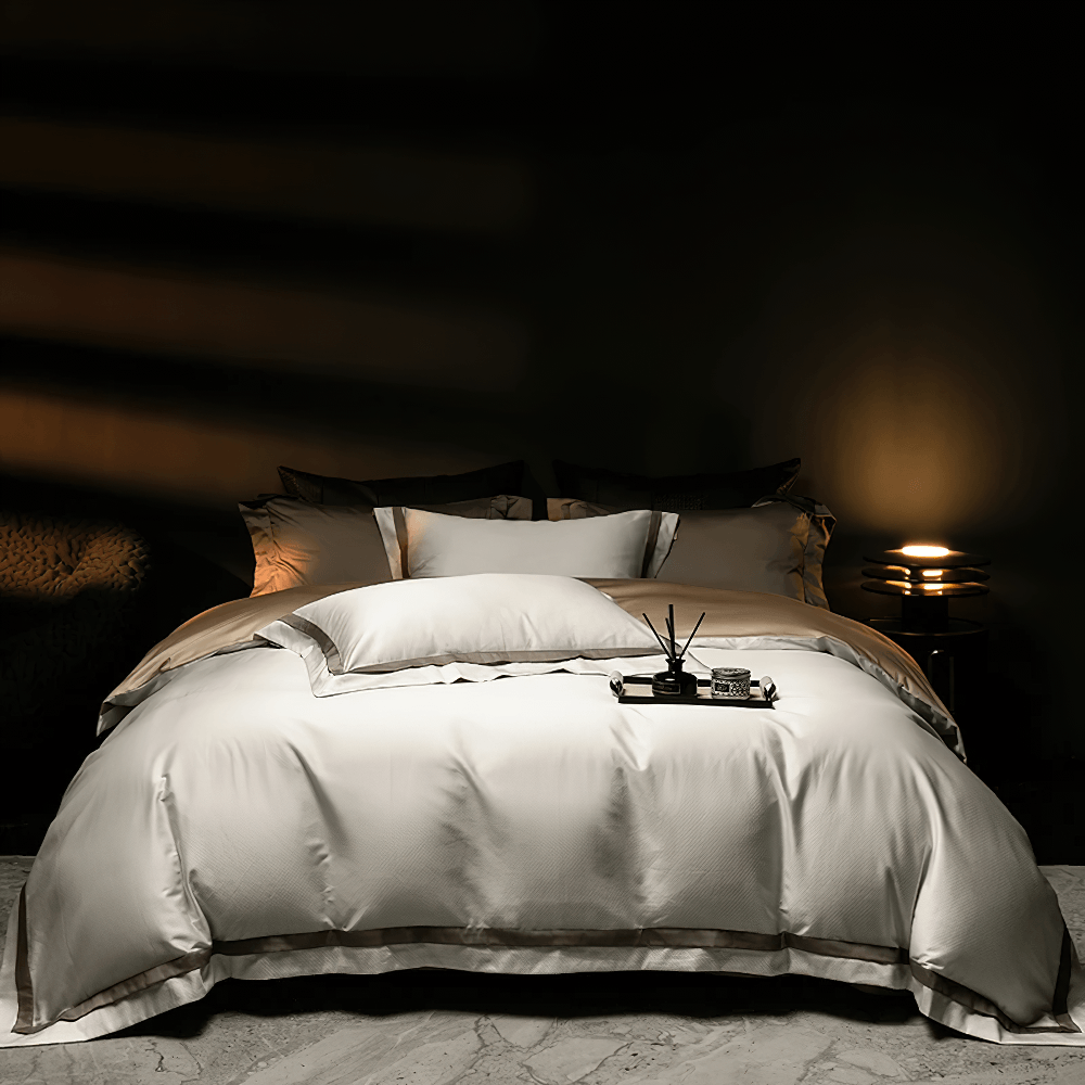 1000TC Egyptian Cotton Satin Bedding Set with Duvet in an elegant bedroom setting.