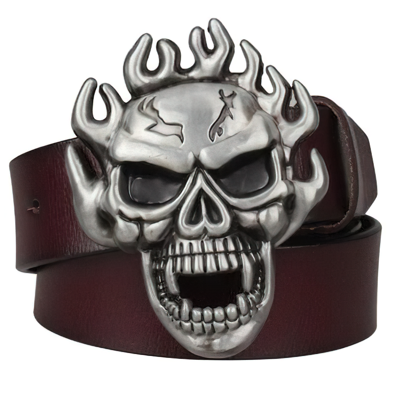 3D Skull Belt Buckle with Flame on the Head / Rock Style Accessories - HARD'N'HEAVY