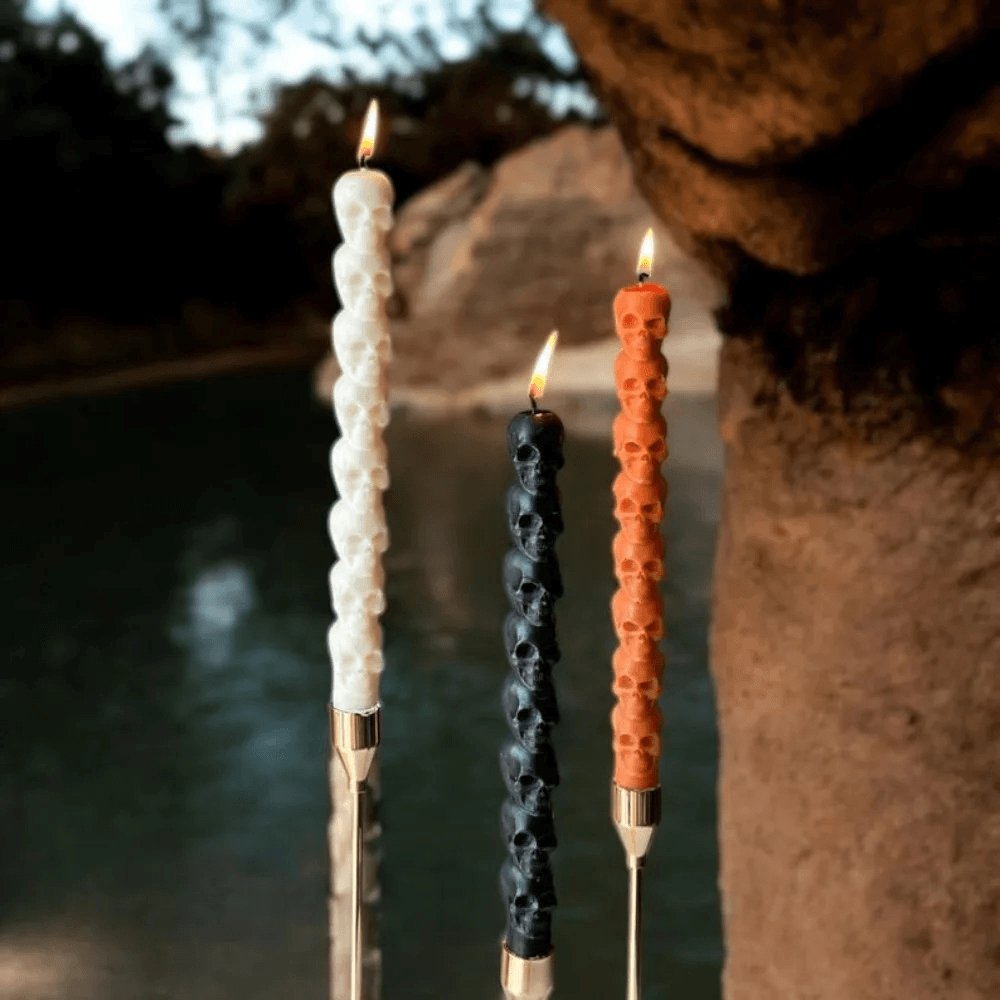 4-Pack Skull Taper Candles for Gothic Home Decor