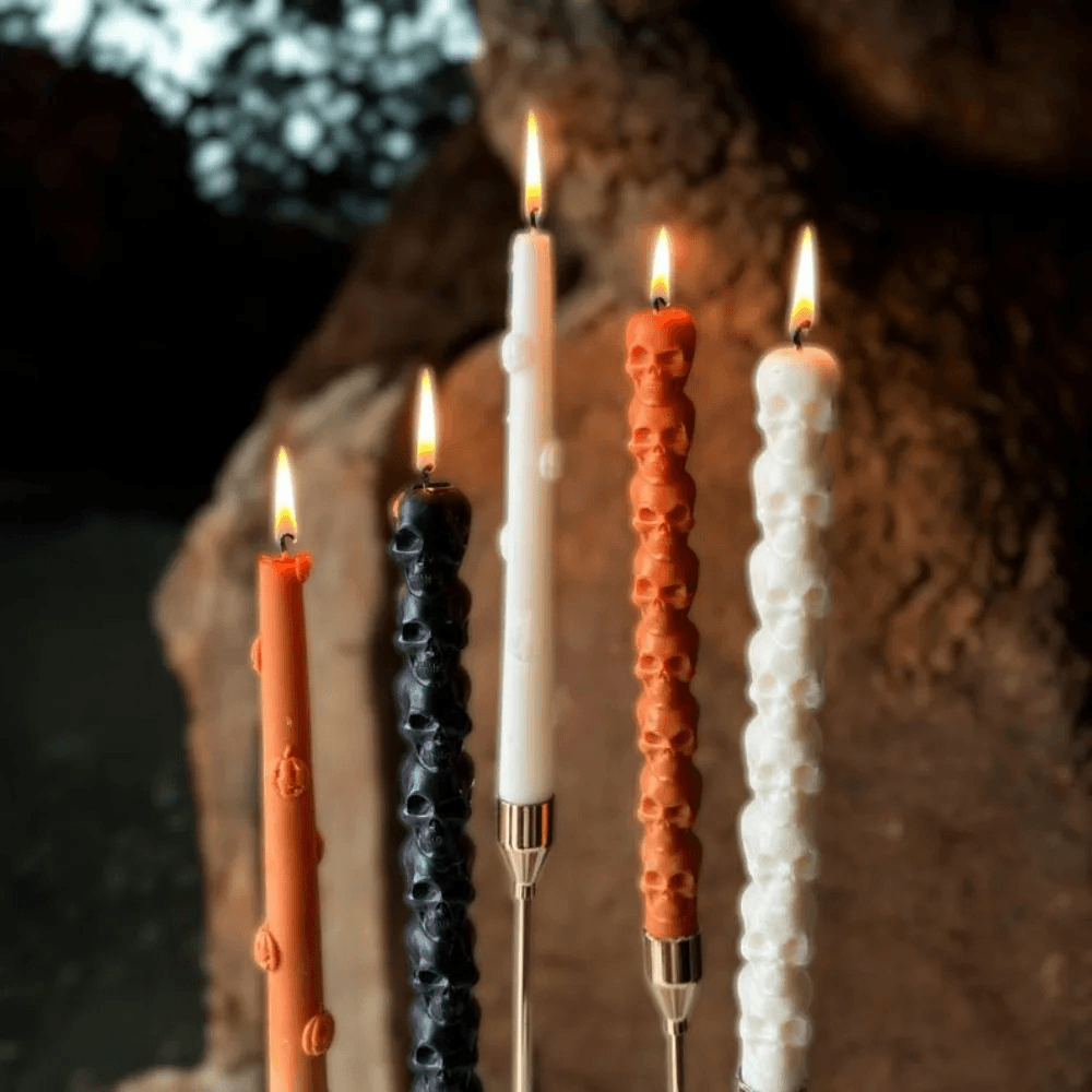 4-Pack Skull Taper Candles for Gothic Home Decor