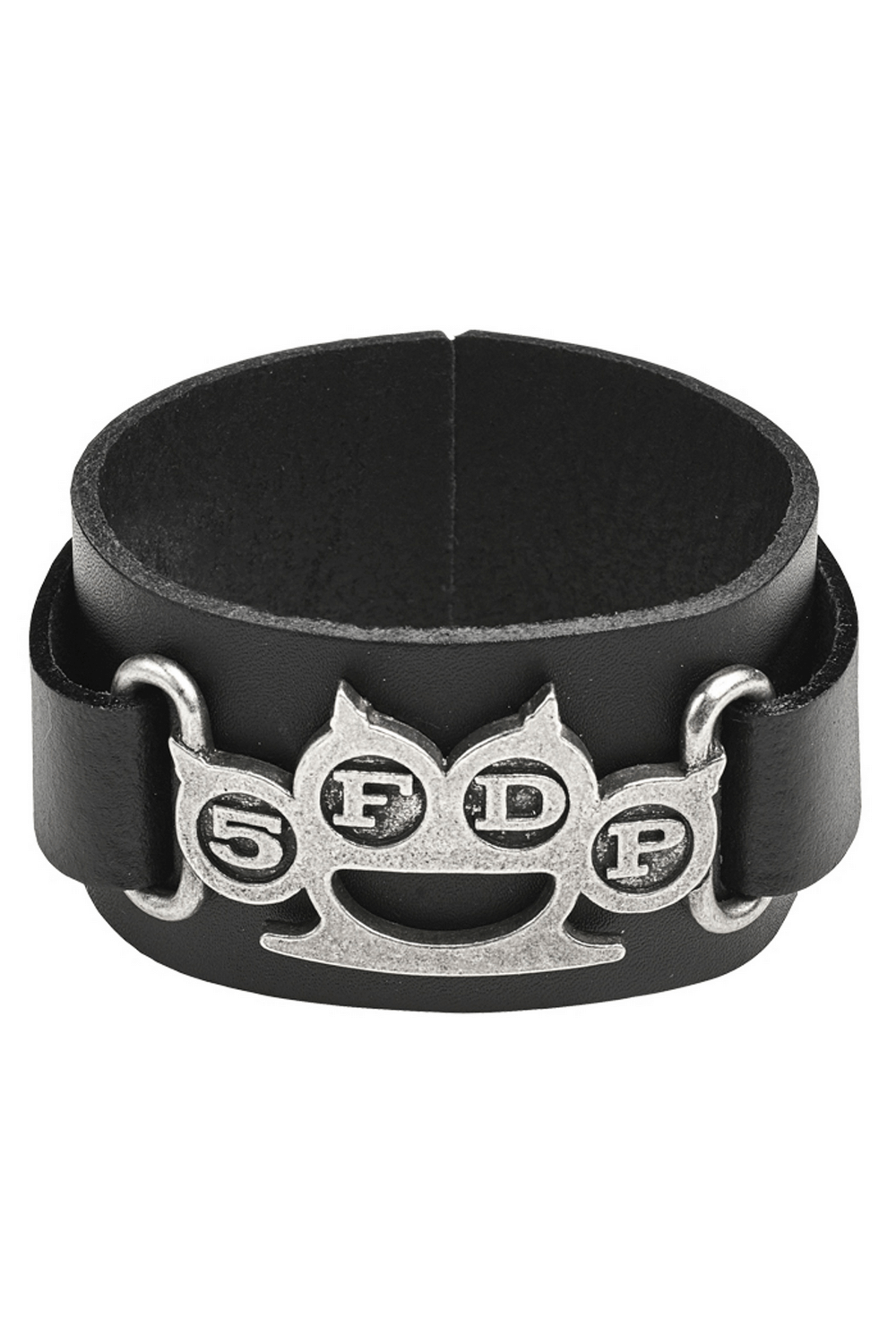 5 Finger Death Punch leather wristband with knuckle duster design, perfect for fans of rock and edgy accessories.