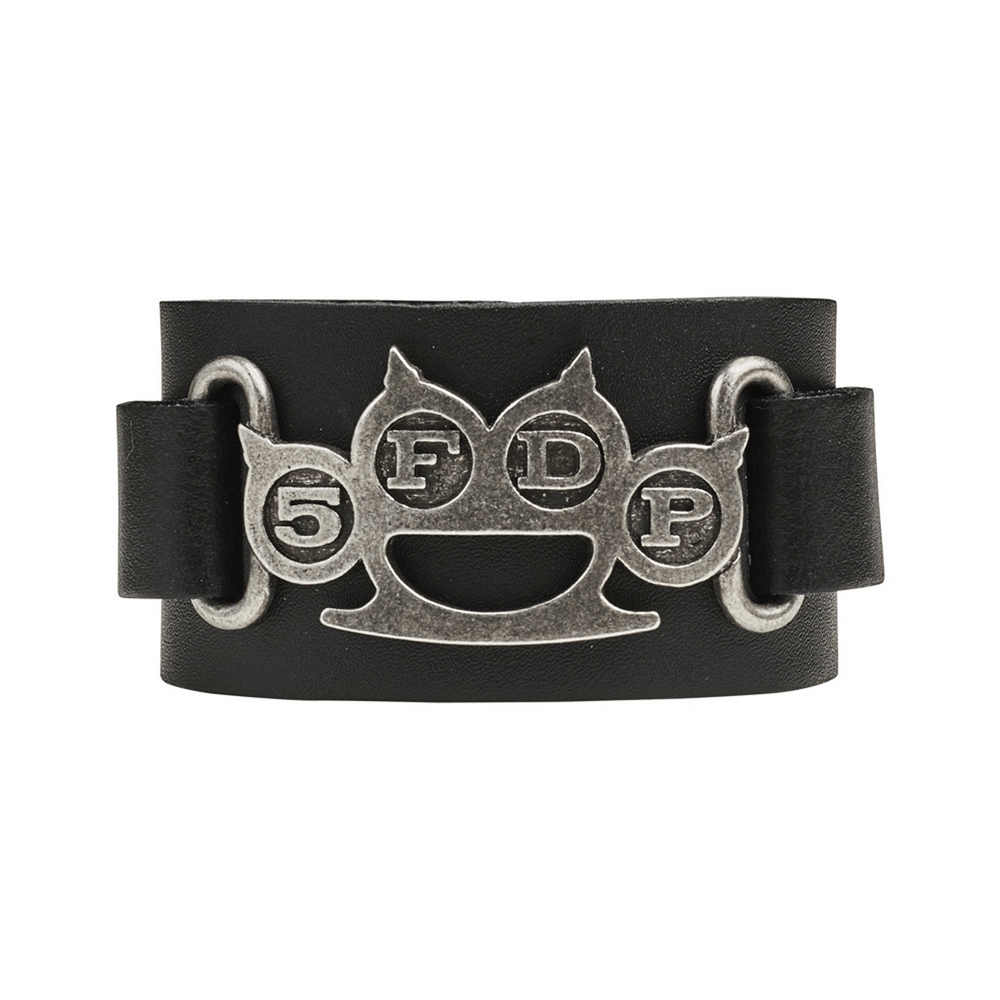 5 Finger Death Punch leather wristband featuring a stylish knuckle duster design for the ultimate fan accessory.