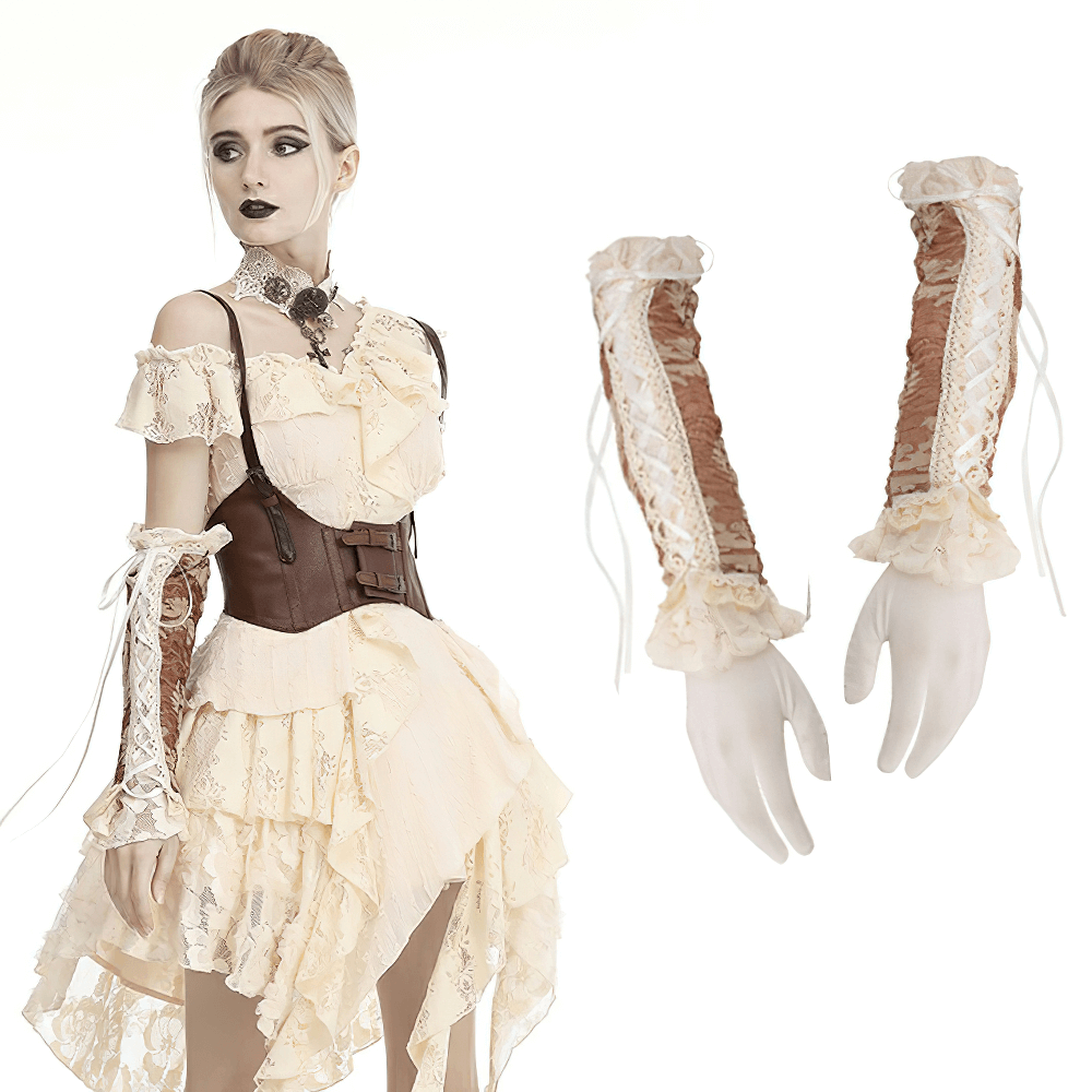 Steampunk Lace-Up Long Gloves for Edgy Elegance