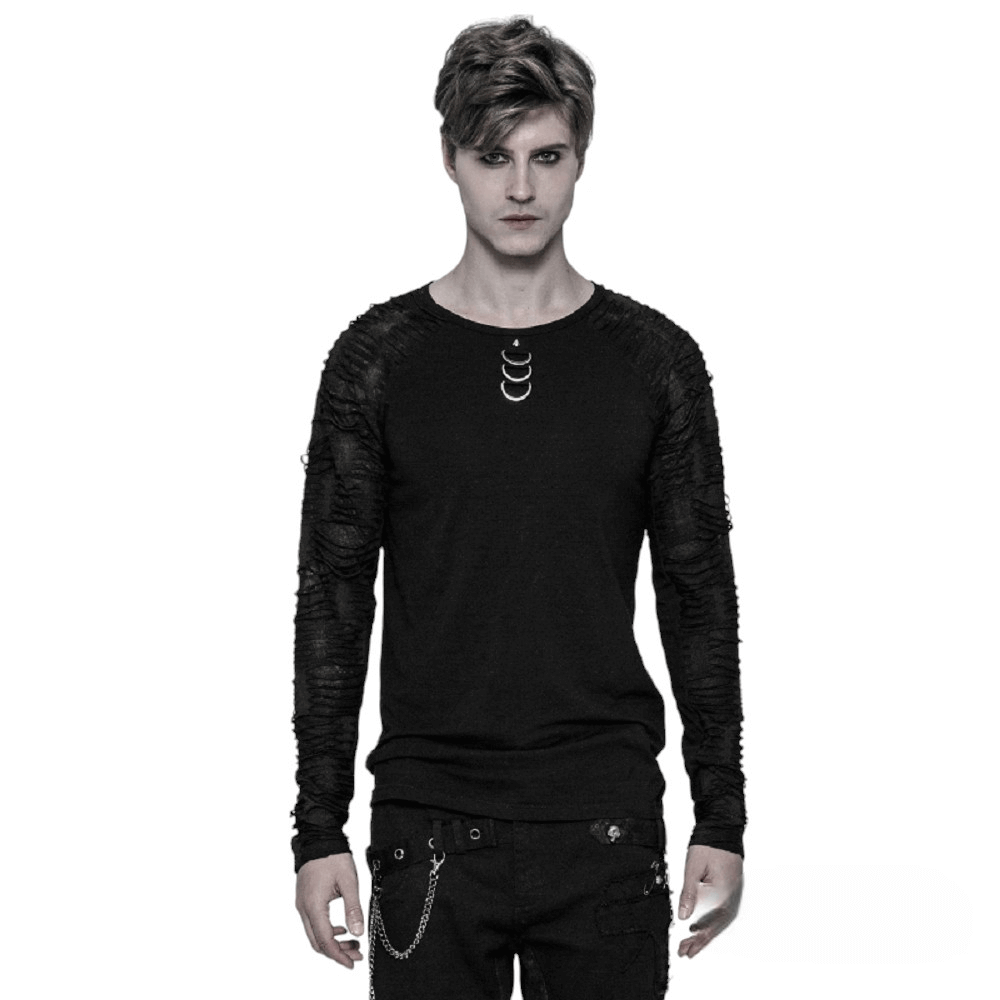 Stylish black sweatshirt for men with ripped knit sleeves and punk details for a bold urban look.
