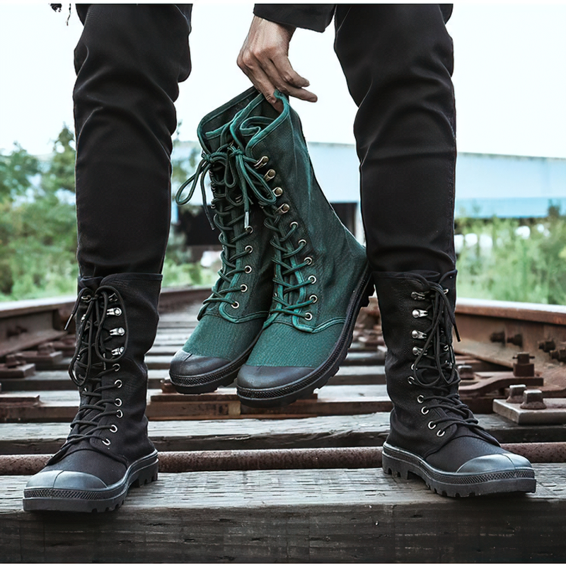 Comfortable Canvas Men Lace Up Boots / Mid-calf Male Military Tactical Boots - HARD'N'HEAVY