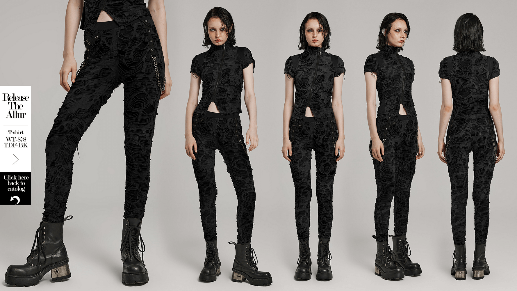 Edgy Women's Chain Detail Ripped Skinny Trousers