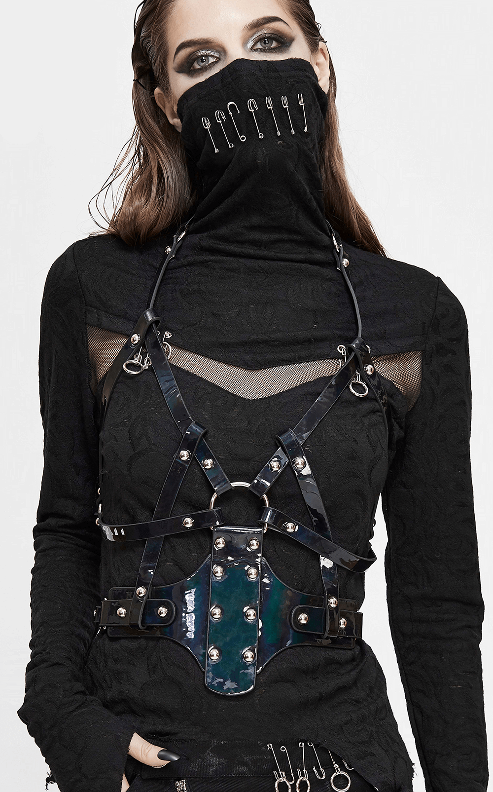 Steampunk Pattern Slim Pants / Gothic Black Pants with Lace up Sides ...