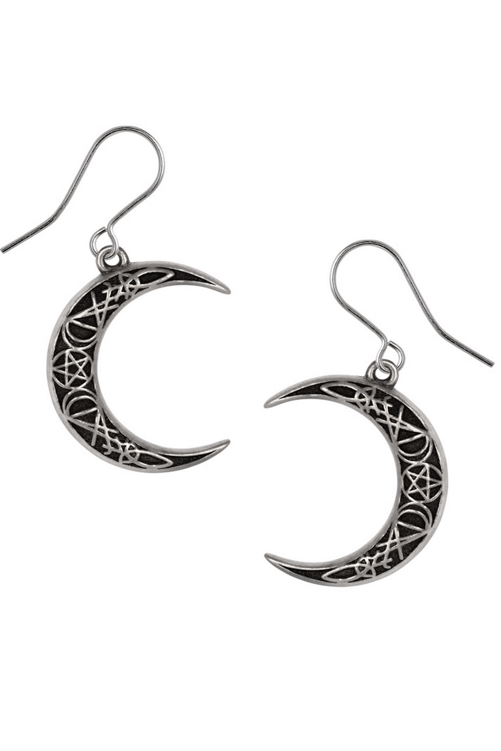 Moon Sigil Dropper Earrings featuring intricate crescent moon designs and magical sigils for a mystical look.