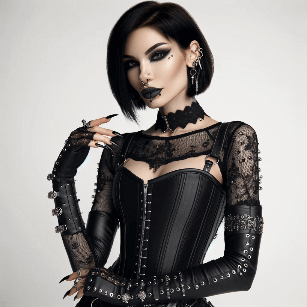 A woman with a gothic rock-inspired outfit accessories