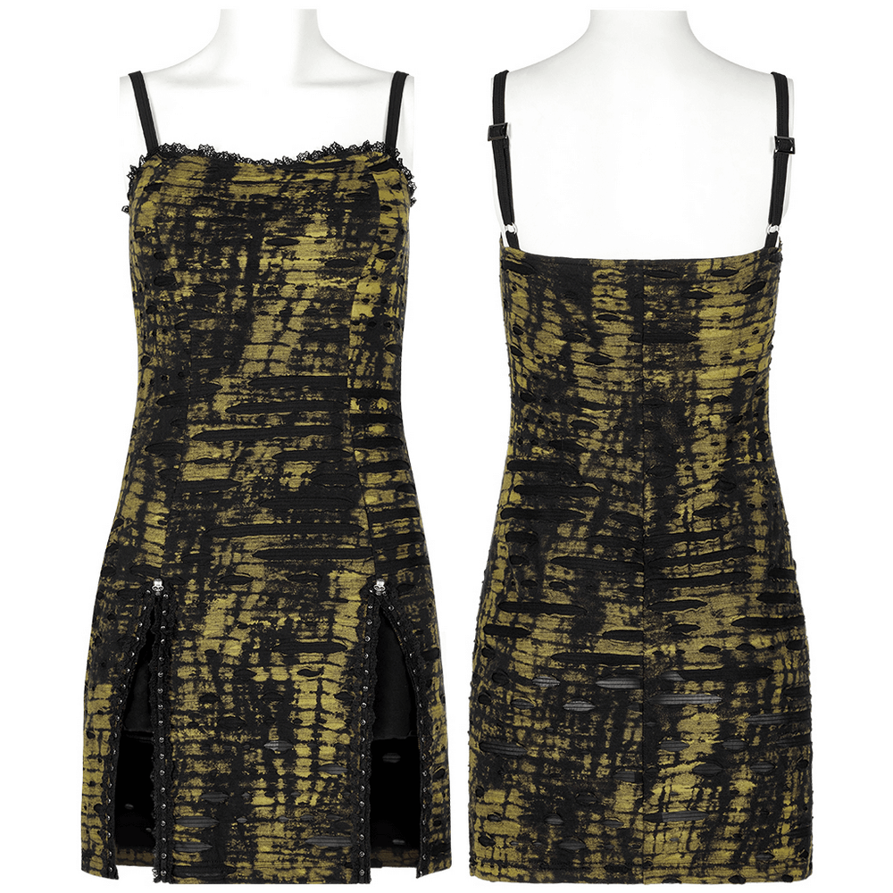 Abstract Gothic Print Slip Dress with Lace and Ghost Head - HARD'N'HEAVY