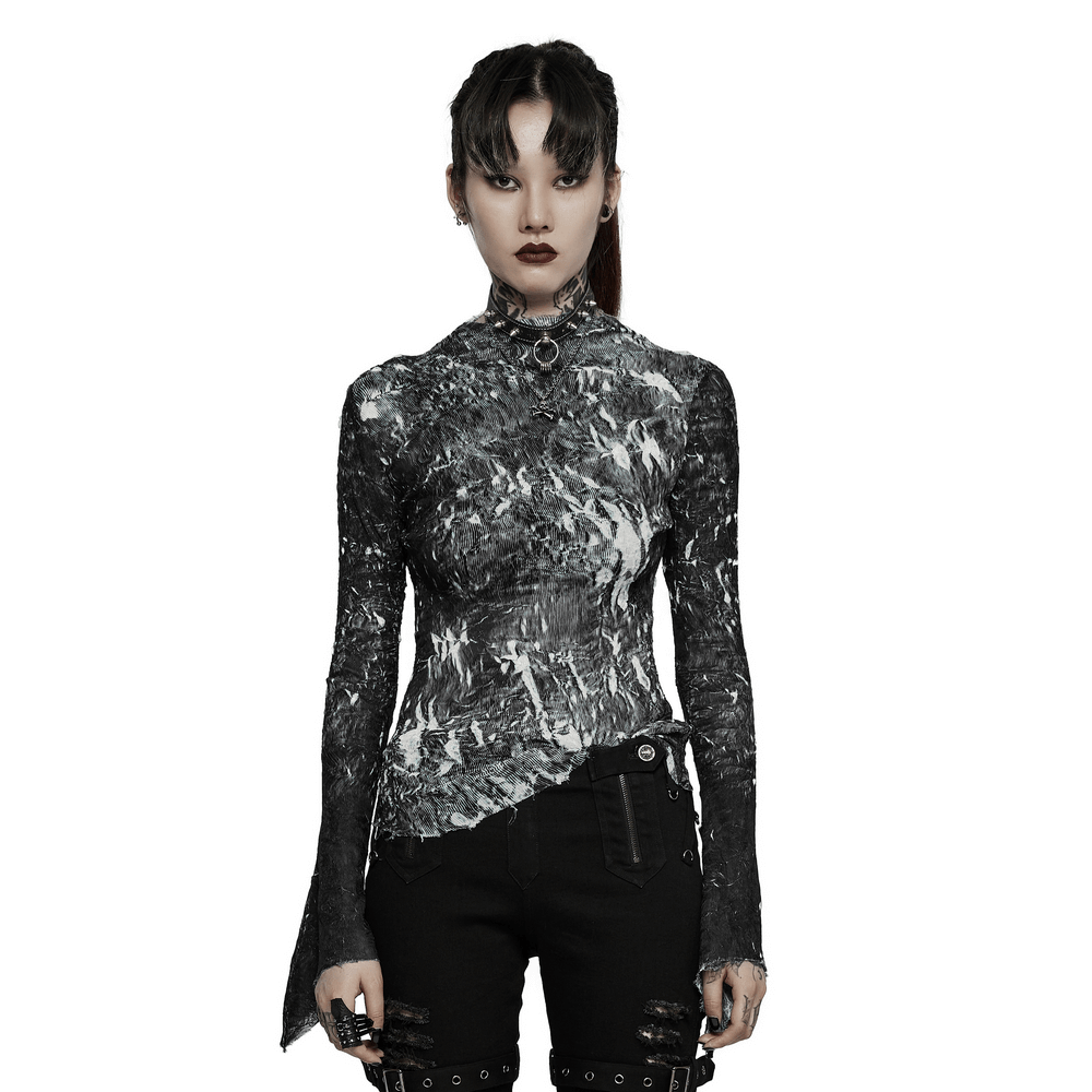 Abstract Marble Gothic Fitted Top featuring unique marble texture design, perfect for stylish modern looks.