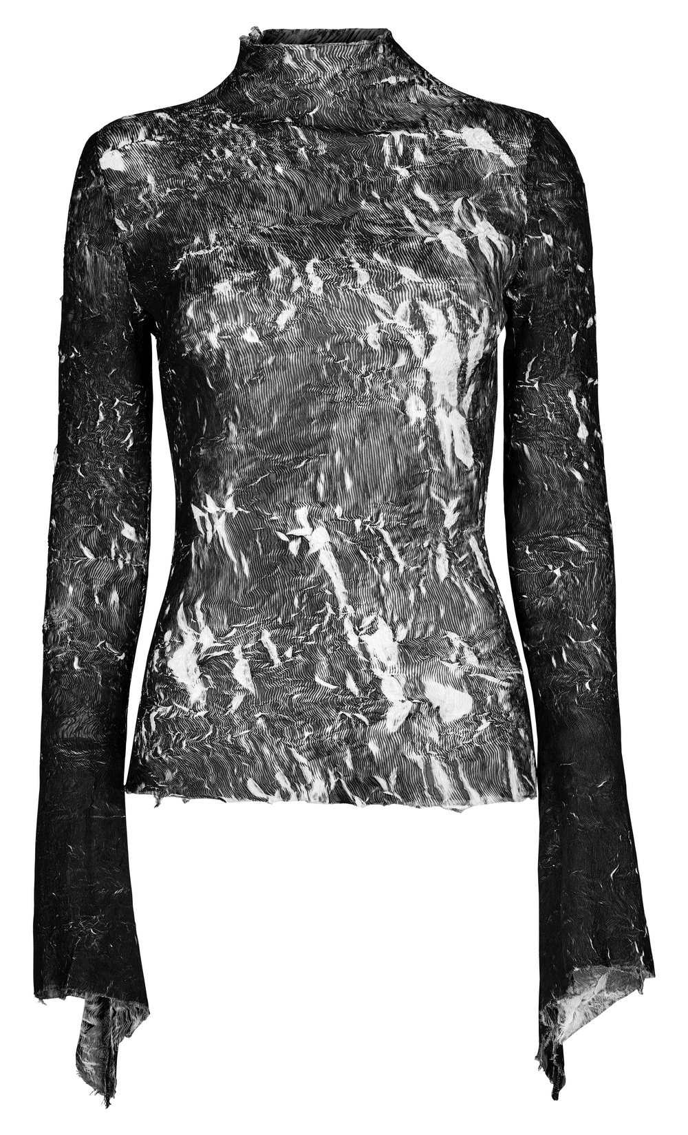 Abstract Marble Gothic Fitted Top with long sleeves, featuring a unique marble texture and stylish silhouette.
