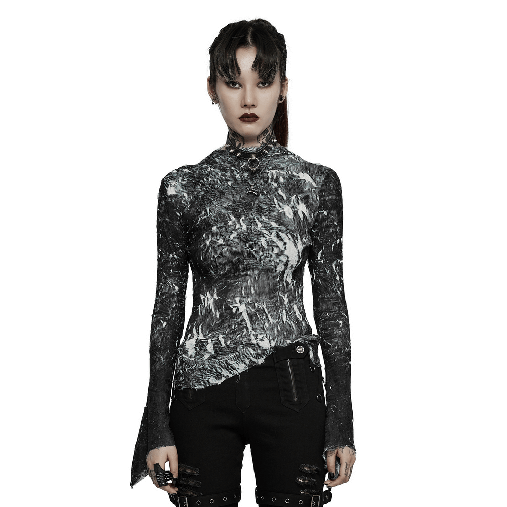 Abstract Marble Gothic Fitted Top with Long Sleeves - HARD'N'HEAVY