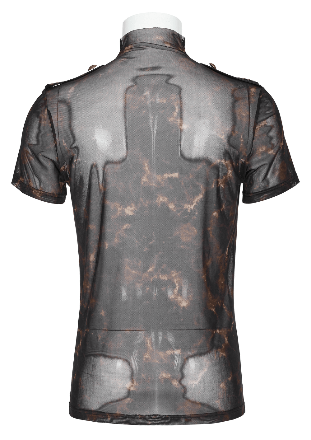 Abstract Print Stretch Mesh Tee with 3D Lace Shoulders - HARD'N'HEAVY