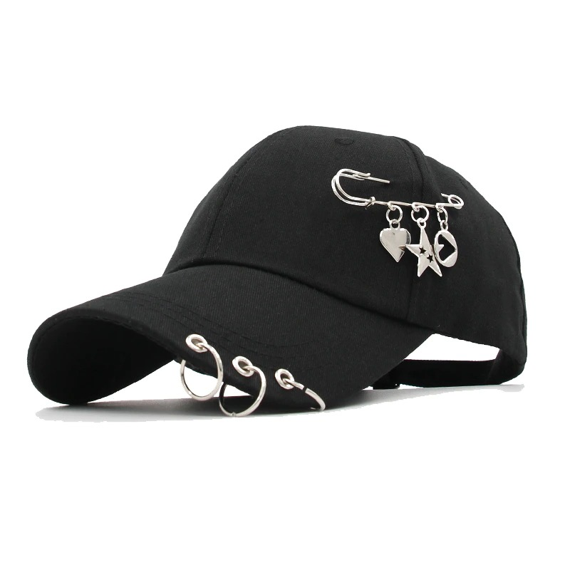 Adjustable Baseball cap Unisex with Ring Piercing / Cotton Baseball Caps in Punk style