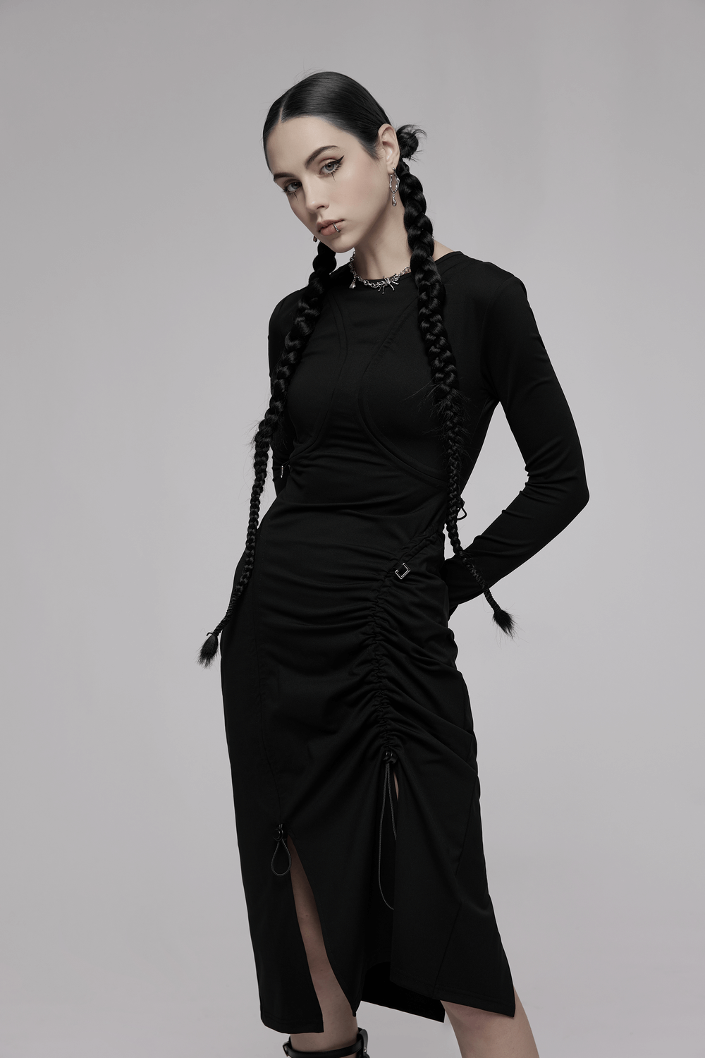 Adjustable Black Midi Dress with Reflective Detail - HARD'N'HEAVY