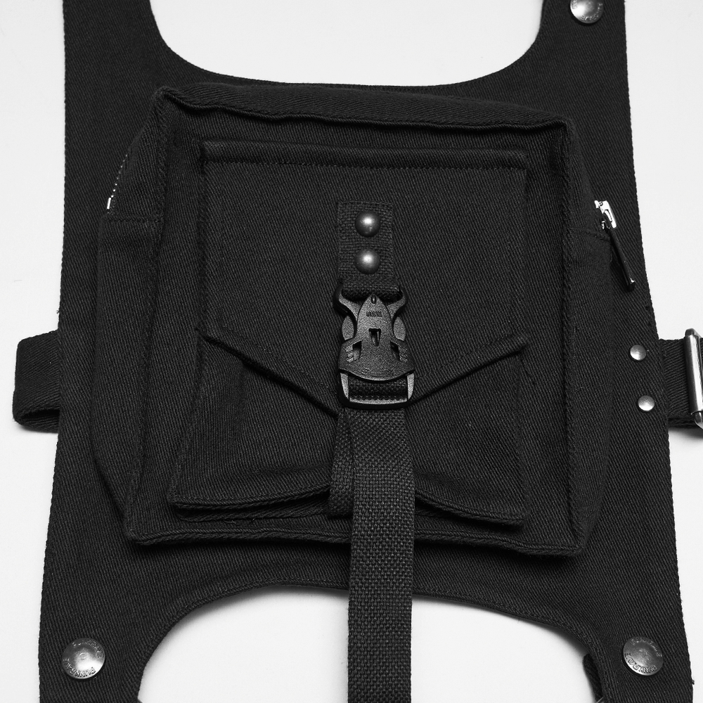 Adjustable Punk Leg Harness with Dual Pocket Bags featuring a stylish black pouch and bold detailing.
