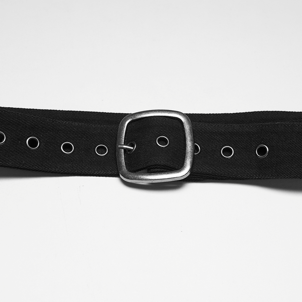 Adjustable Punk Leg Harness with Dual Pocket Bags black belt buckle and eyelets details