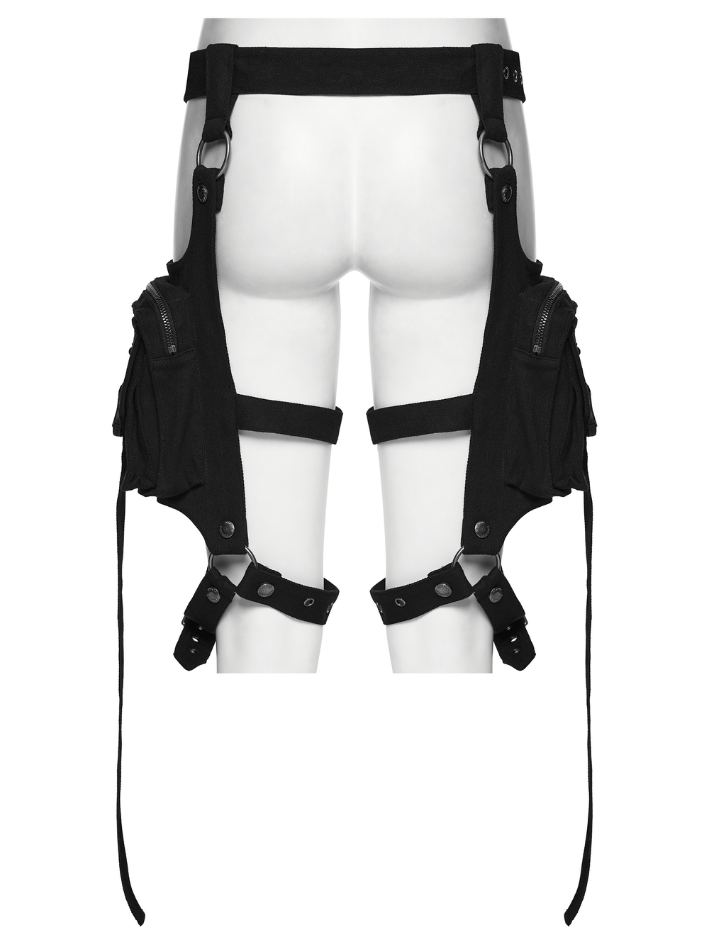 Adjustable Punk Leg Harness with Dual Pocket Bags featuring detachable belt and pockets for a stylish street look.