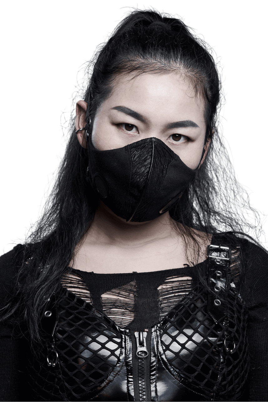 Adjustable Punk Style Woven Fabric Face Mask with Buckle