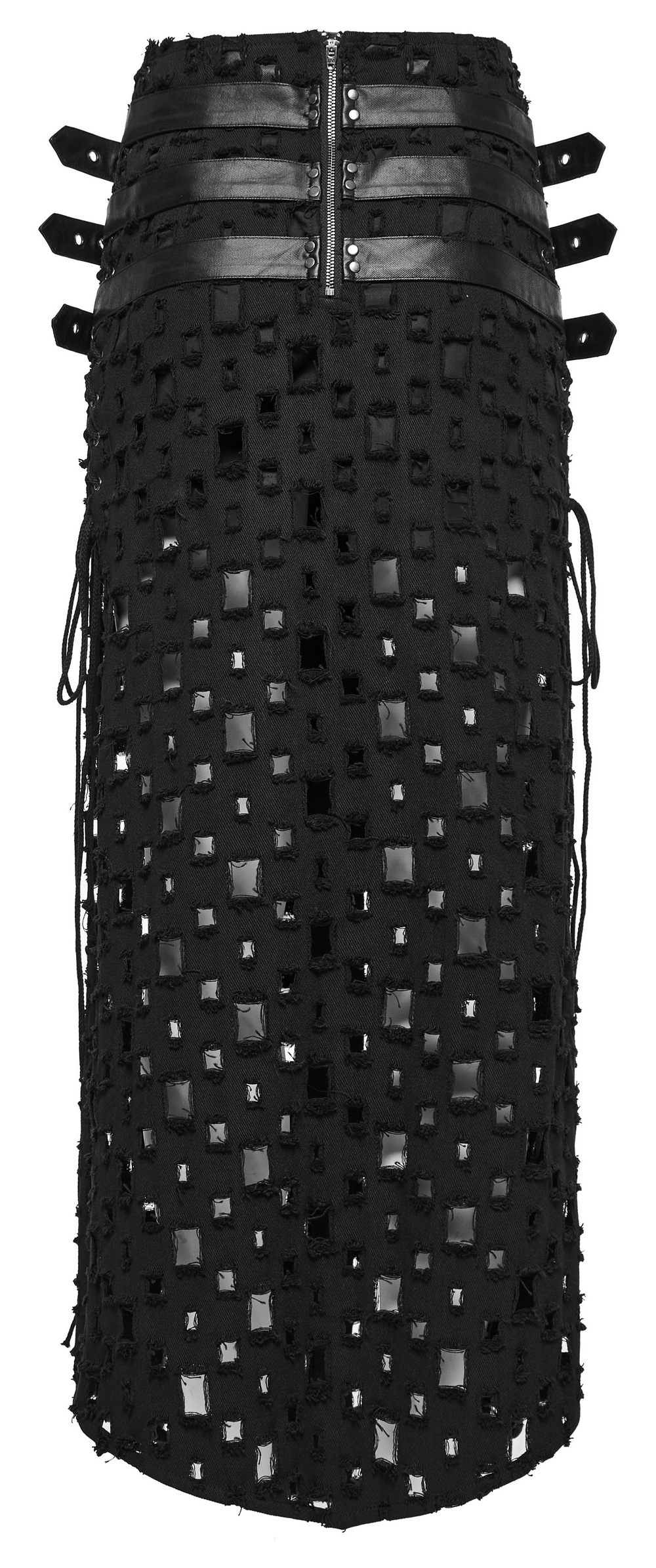 Adjustable Side Drawstring Black Punk Long Skirt