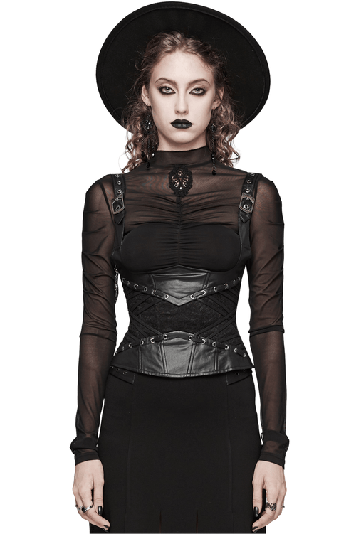 Corset gothique noir à lacets et bretelles réglables