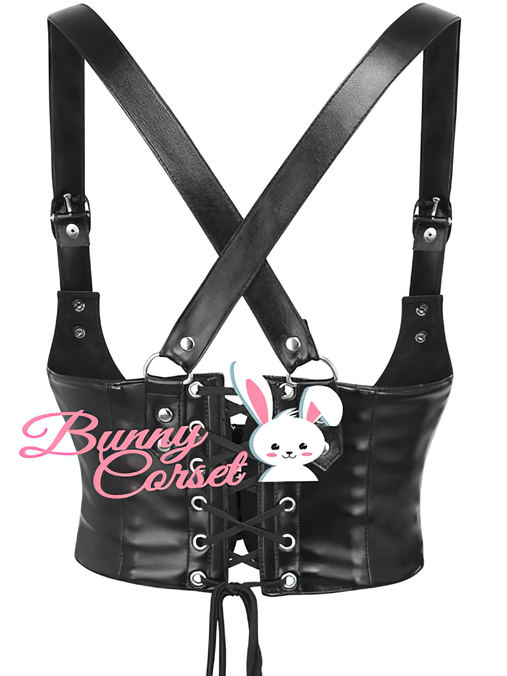 Adjustable black corset belt with buckle straps, perfect for edgy fashion and stylish layering.